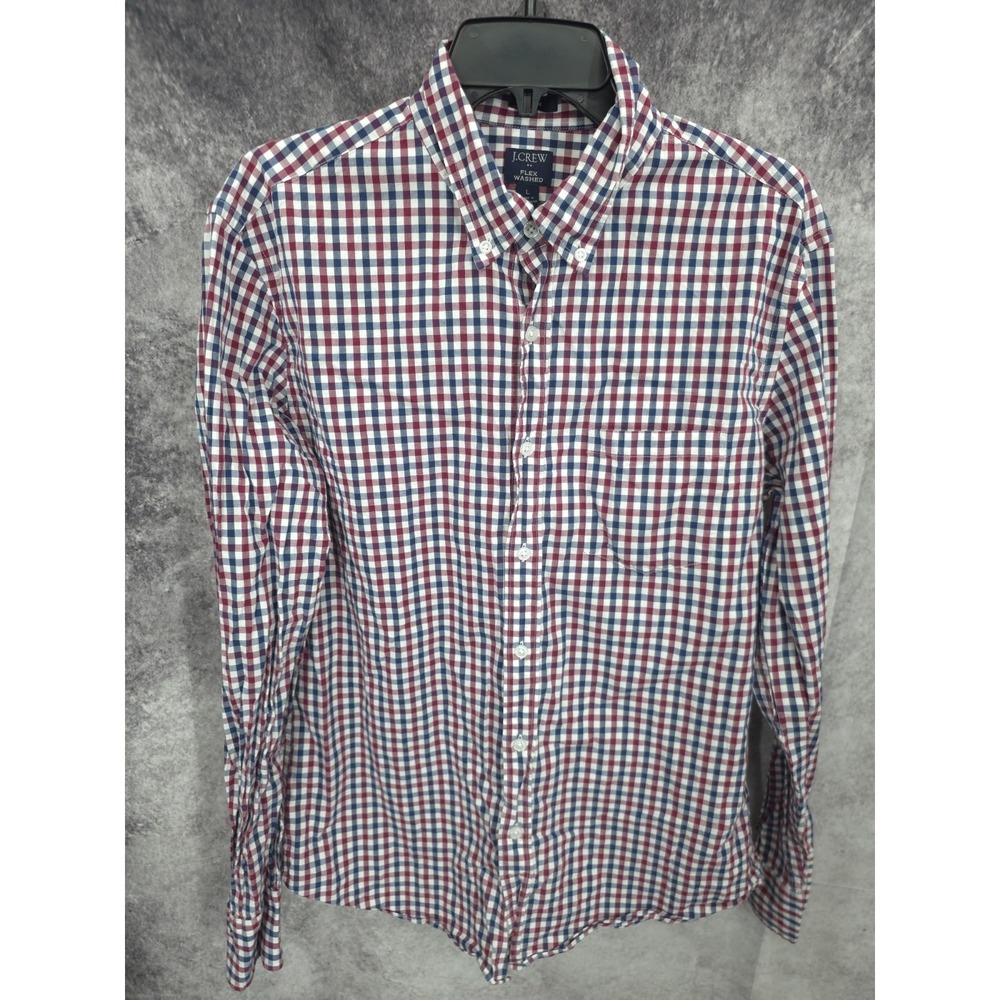 J Crew Shirt Mens Large Check Button Up Long Sleeve Slim Flex Washed‎ Casual
